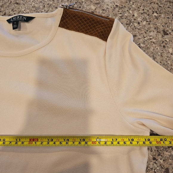 Lauren Ralph Lauren Cream Ribbed Long Sleeve Top w/Zipper Details Sz XL.C59 - Picture 12 of 12